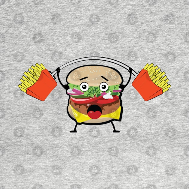 Funny Burger Character - Weightlifter by DesignWood Atelier